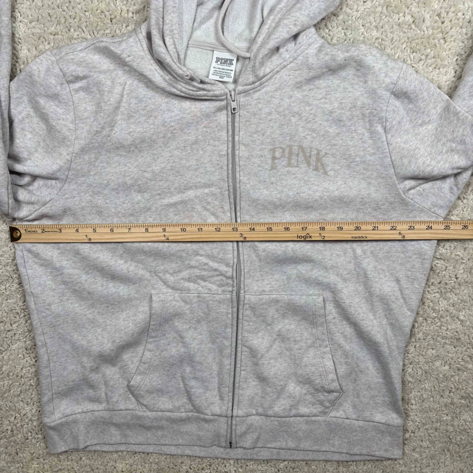 PINK Victoria's Secret Zip Up Hoodie Sweatshirt Heathered Beige XXl - Image 6
