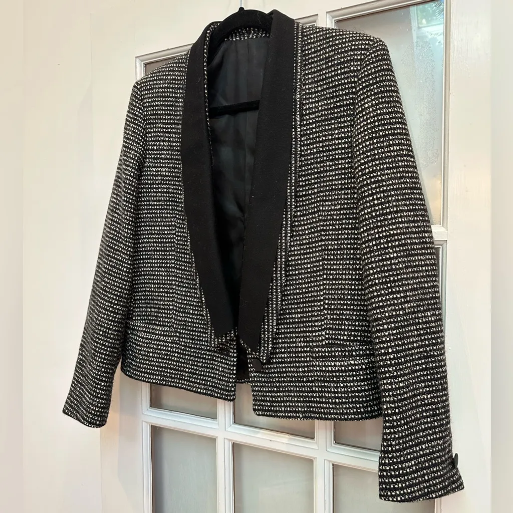 Vintage Enna Vides Designer 100% Wool Tweed Black & Cream Blazer Jacket Size 8 M - Image 3