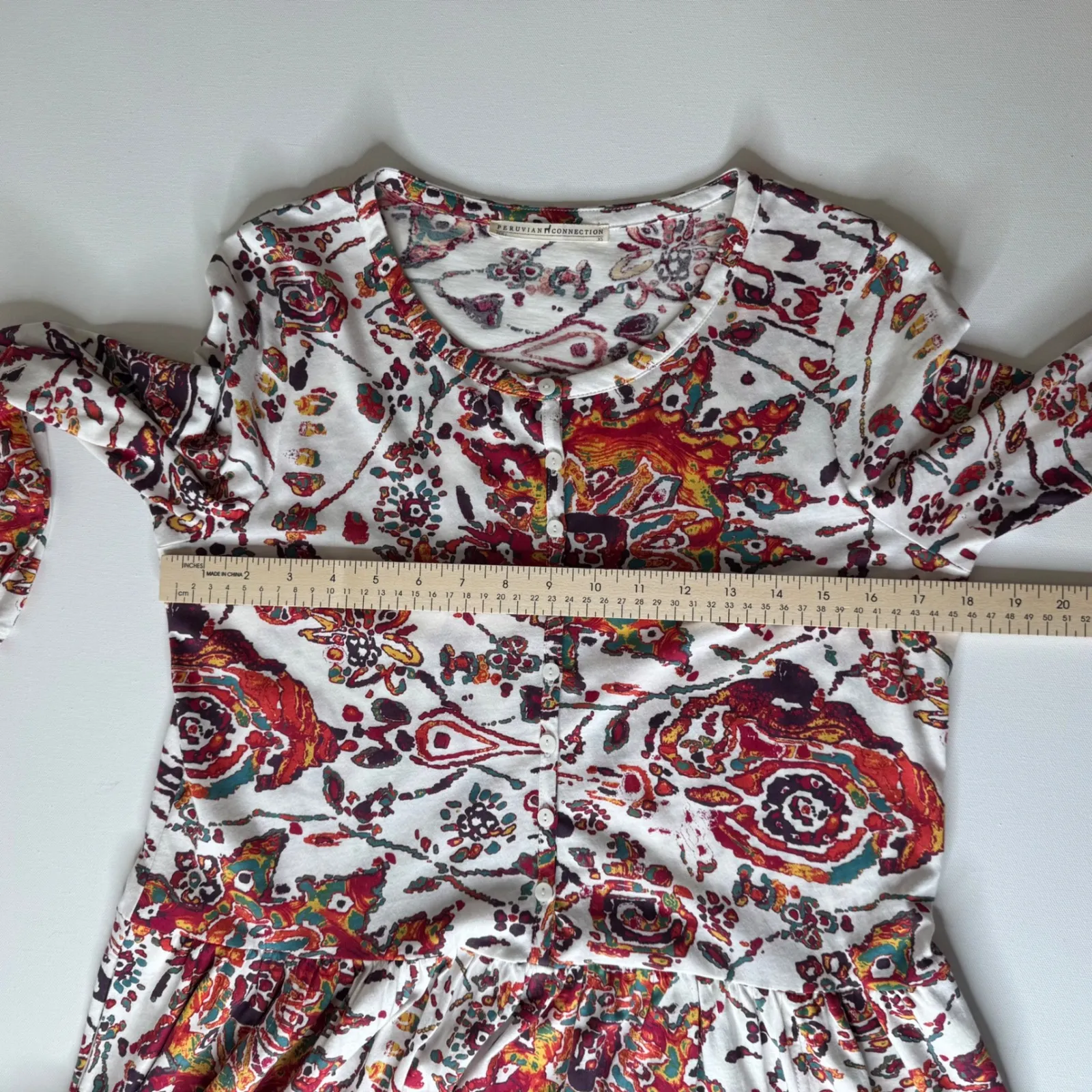 Peruvian Connection Goa Tunic in Pearl Sz XS Dress Floral Colorful Boho Festival - Image 10