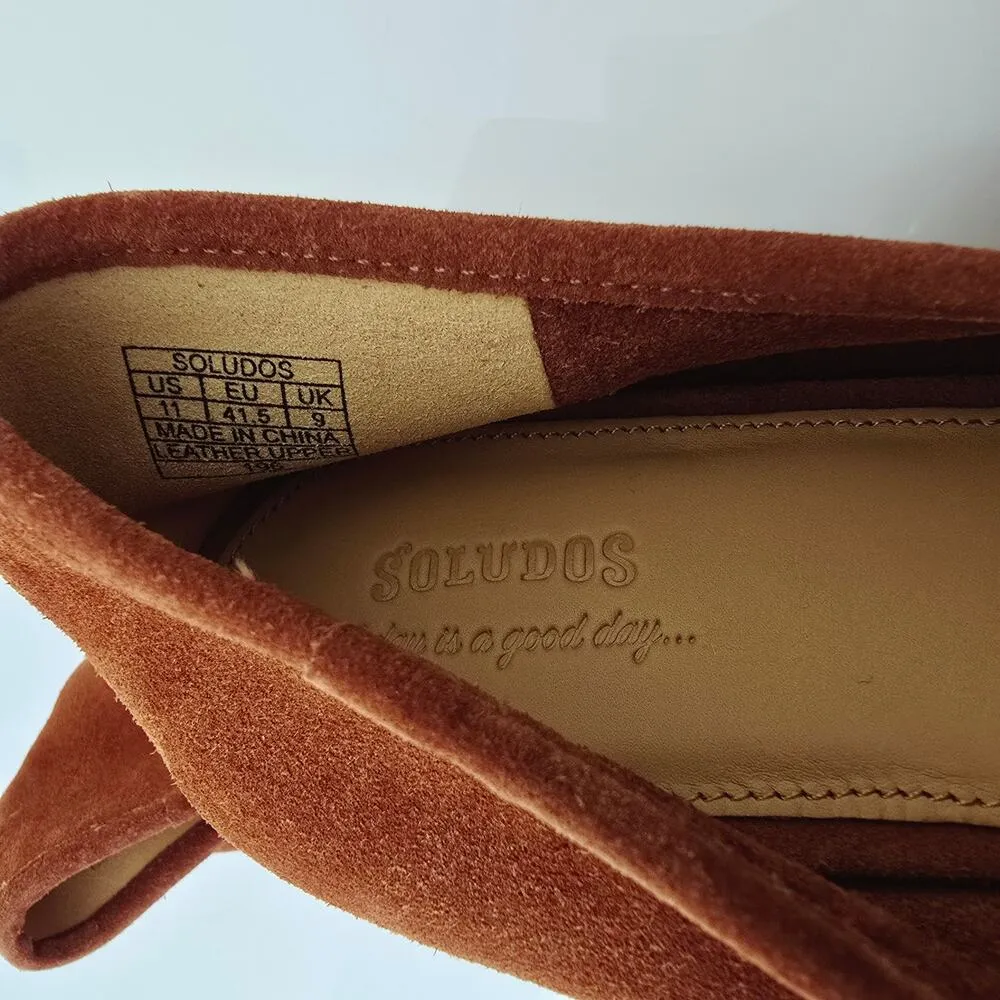 Anthropologie Soludos Juliette Pumps Stacked Heel Suede Round Toe Rust Orange 11 - Image 11