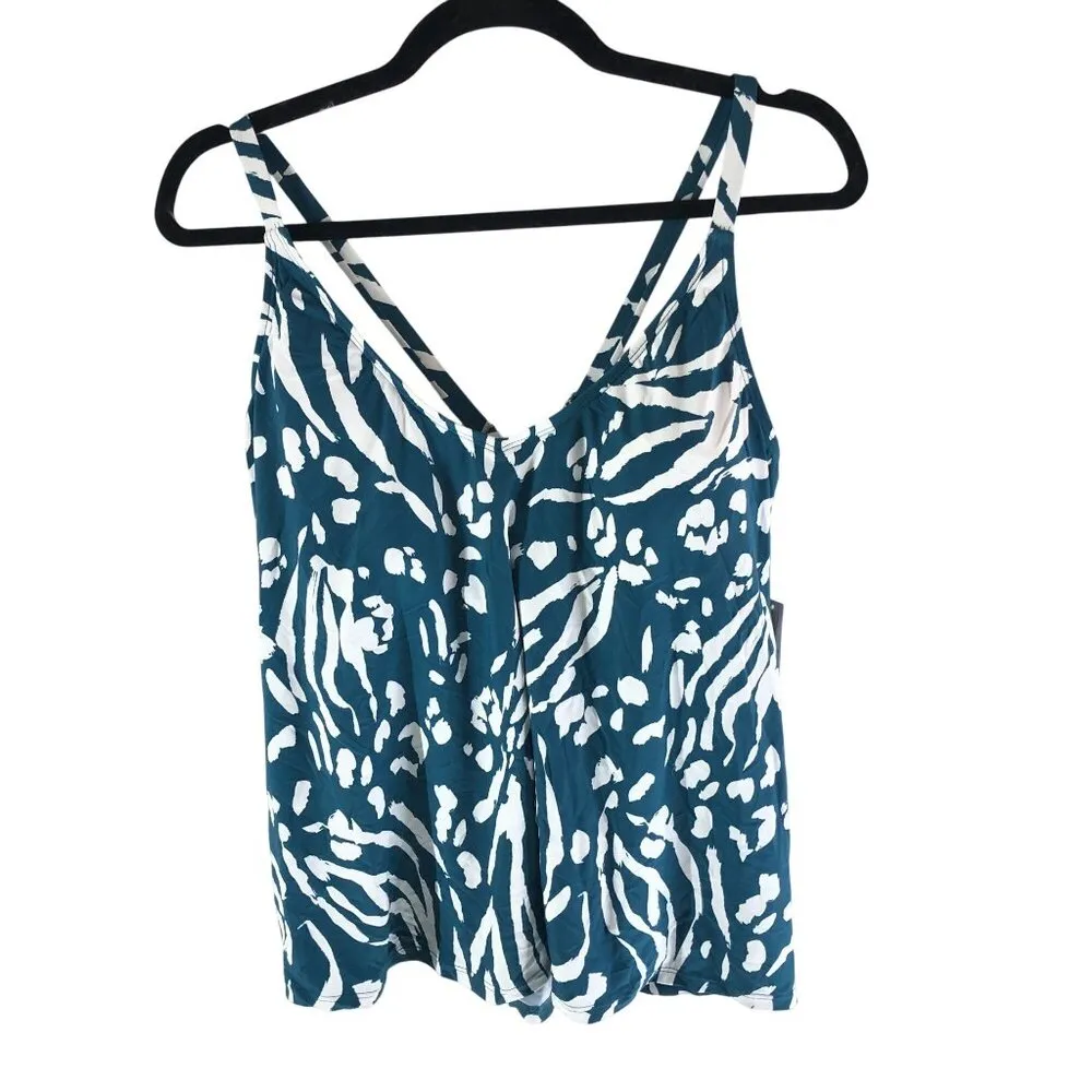 Anne Cole Plus Size Jungle Fever Easy Triangle Tankini Top Floral Teal Blue 18W - Image 3