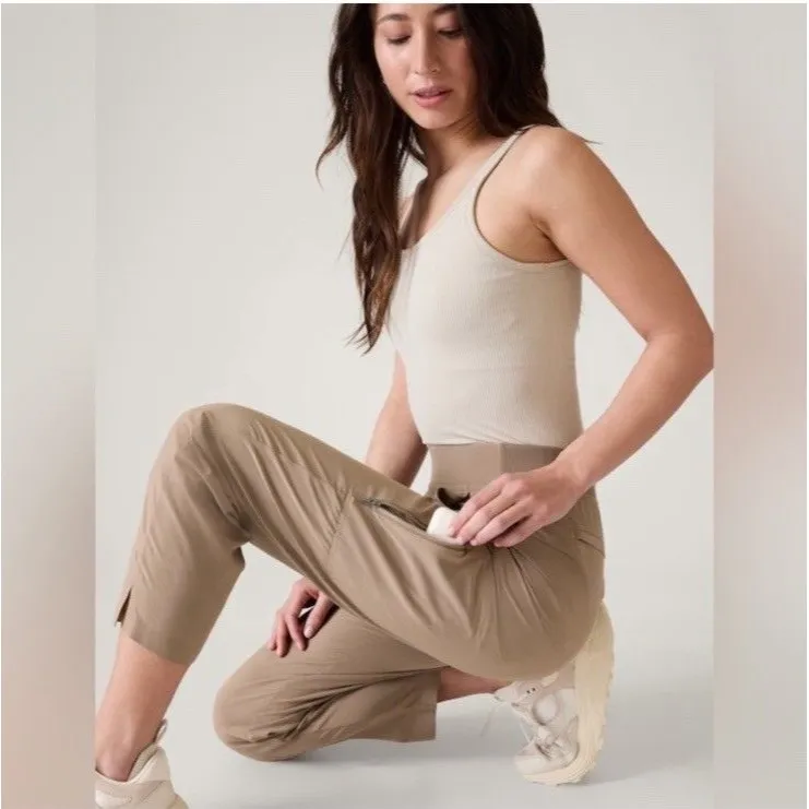 ATHLETA Brooklyn Ankle Utility Pants 10 Tan Stretch Travel Casual Work Mid Rise - Image 2