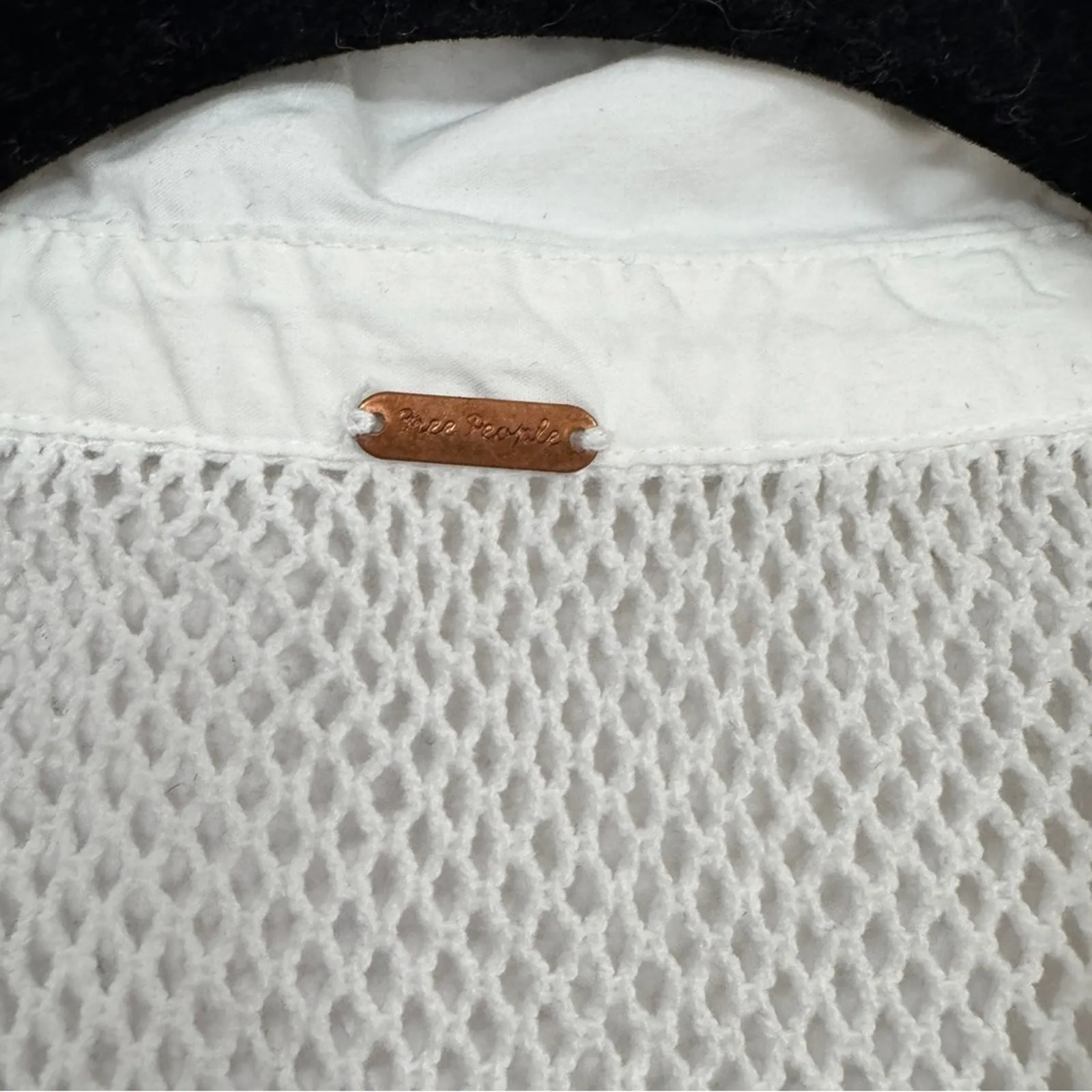 Free People White Crochet Long Sleeve Blouse Womens S Festival Boho Sheer Beachy - Image 8