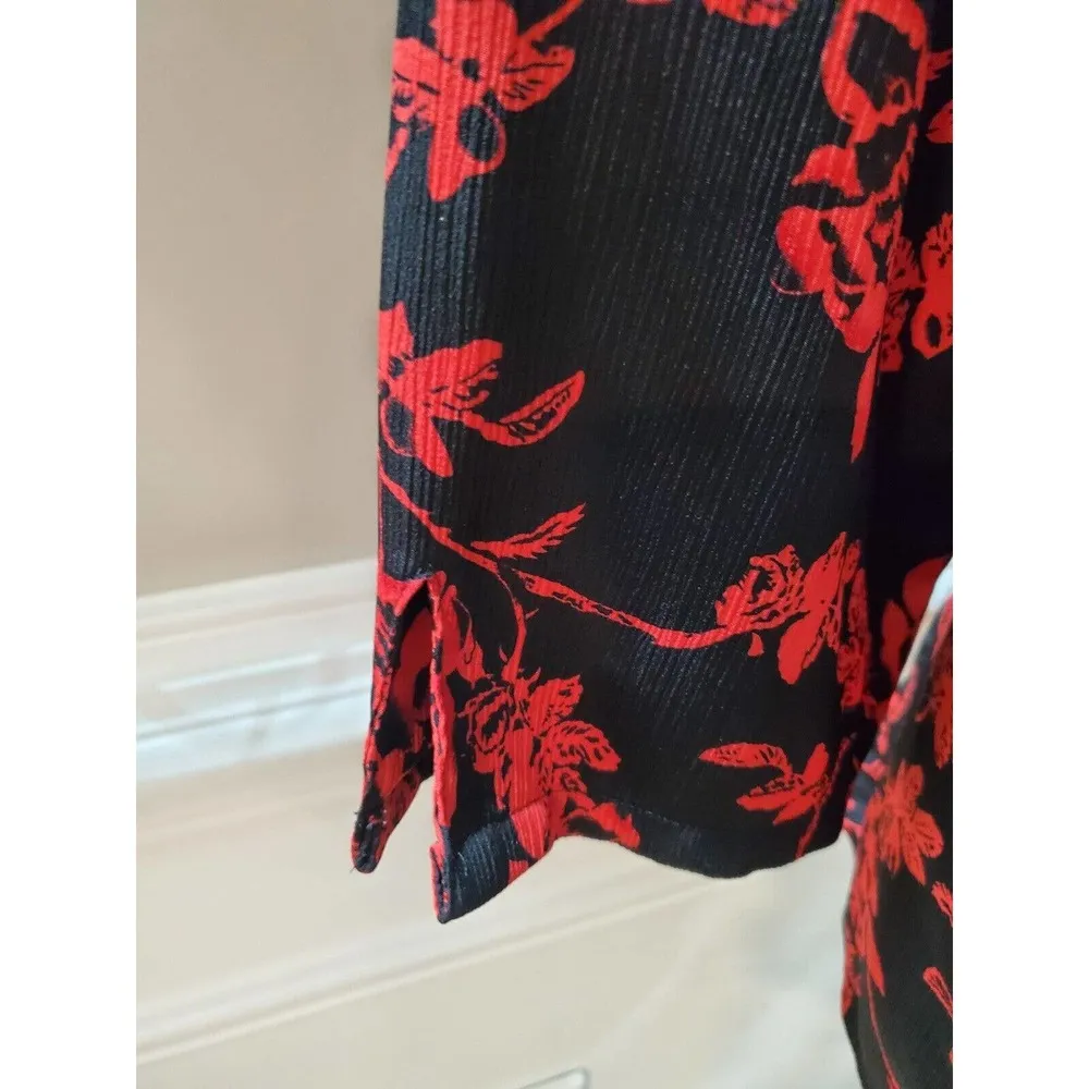 Kim Roger Women's Black Floral Polyester Buttons Front Long Sleeve Top Shirt 2X - Image 6