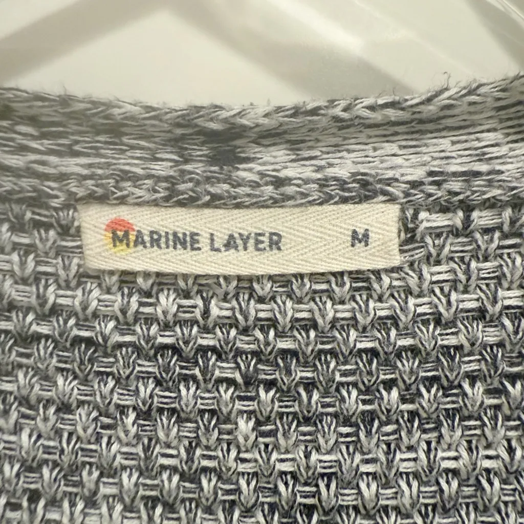 MARINE LAYER Catalina Cardigan Sweater in Anthracite Marl Open Front Medium - Image 4