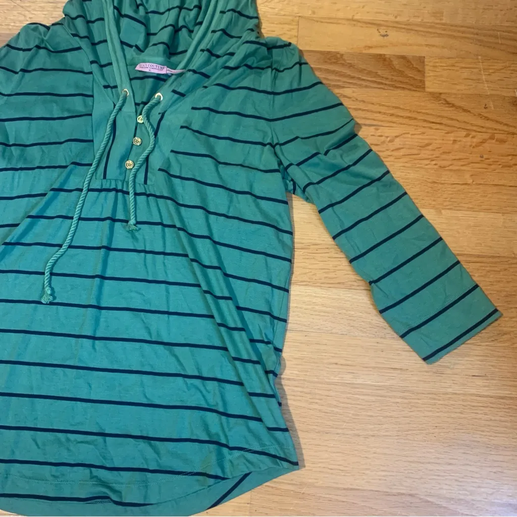 Juicy Couture Pam Gela Henley Hoodie Striped Green and Black Women’s Extra Large - Image 3