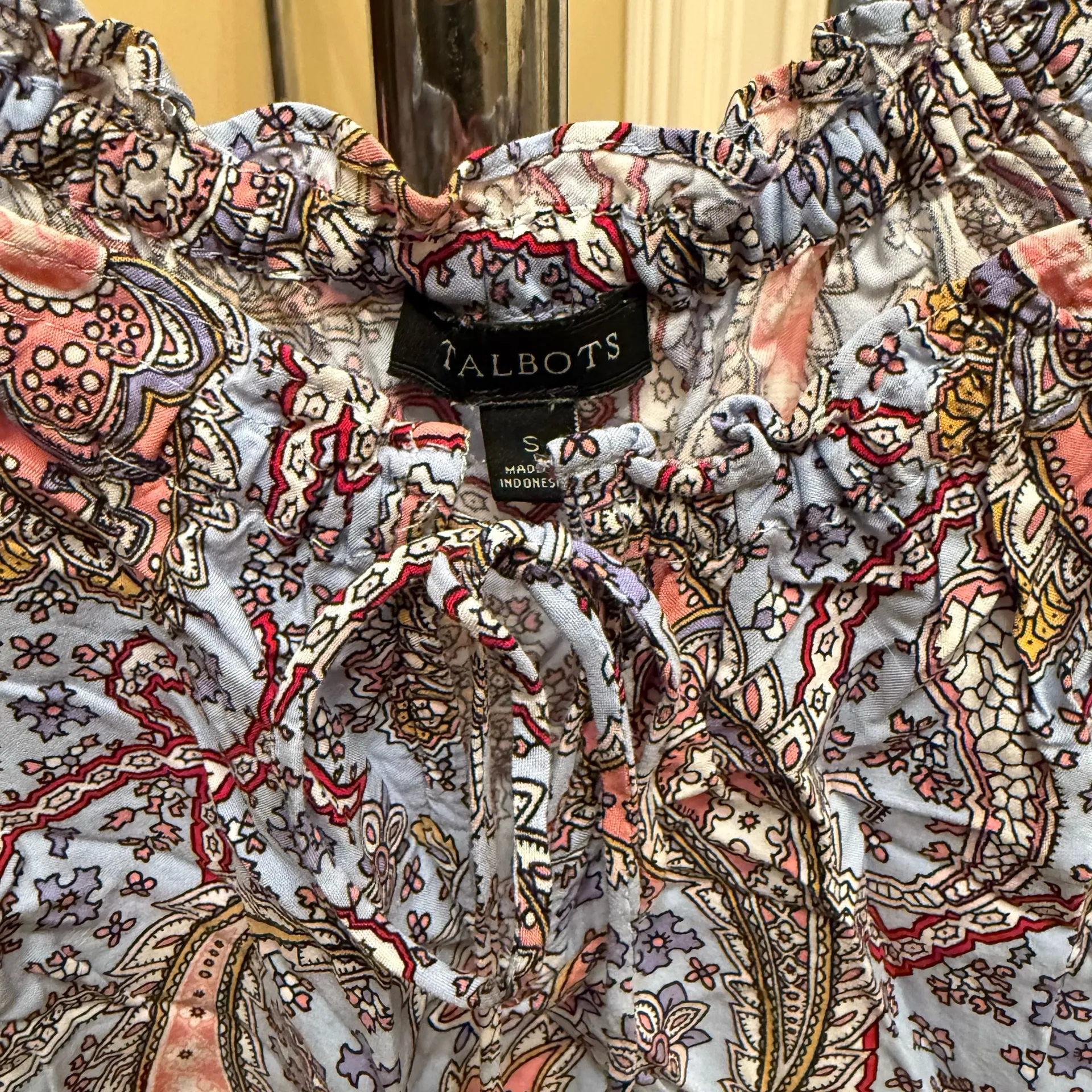 Talbots Blue Pink Paisley Peasant Blouse - Image 3