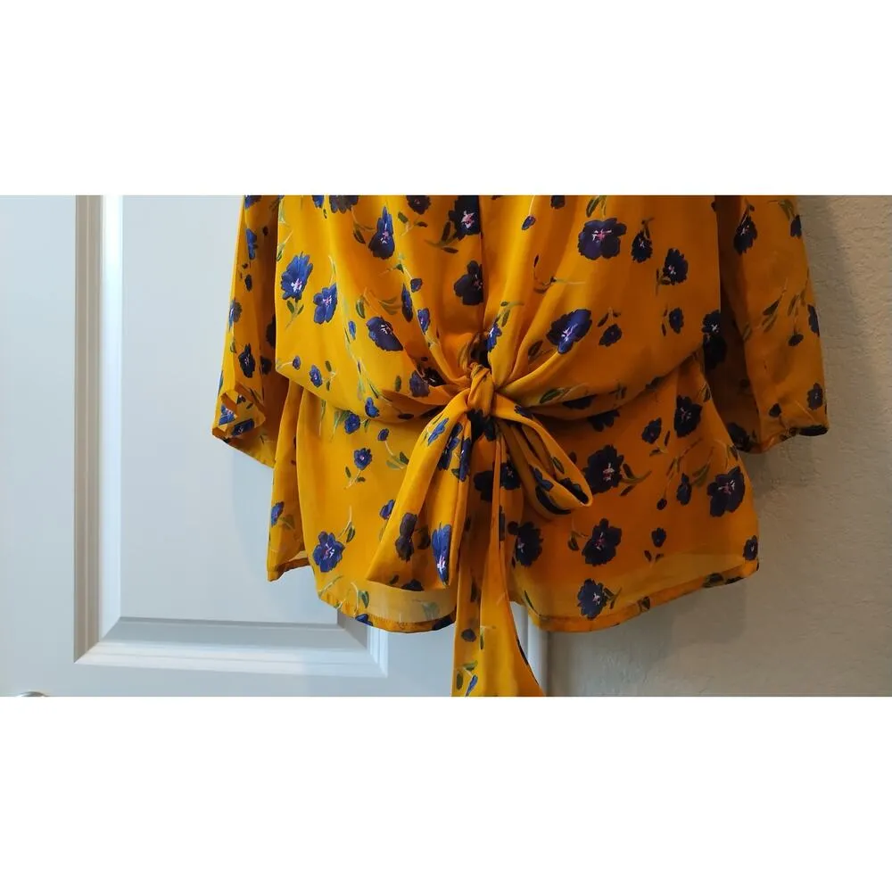 Harper Heritage floral print yellow blouse women's top 3/4 Sleeves Size XS - Image 4