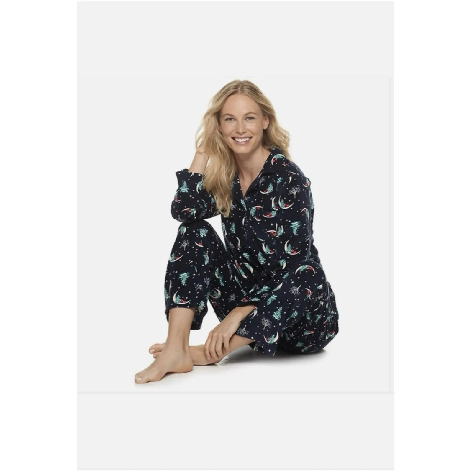 Croft & Barrow Pajama Set Size Small Navy Blue Holiday Velour Women’s Faux Fur - Image 2