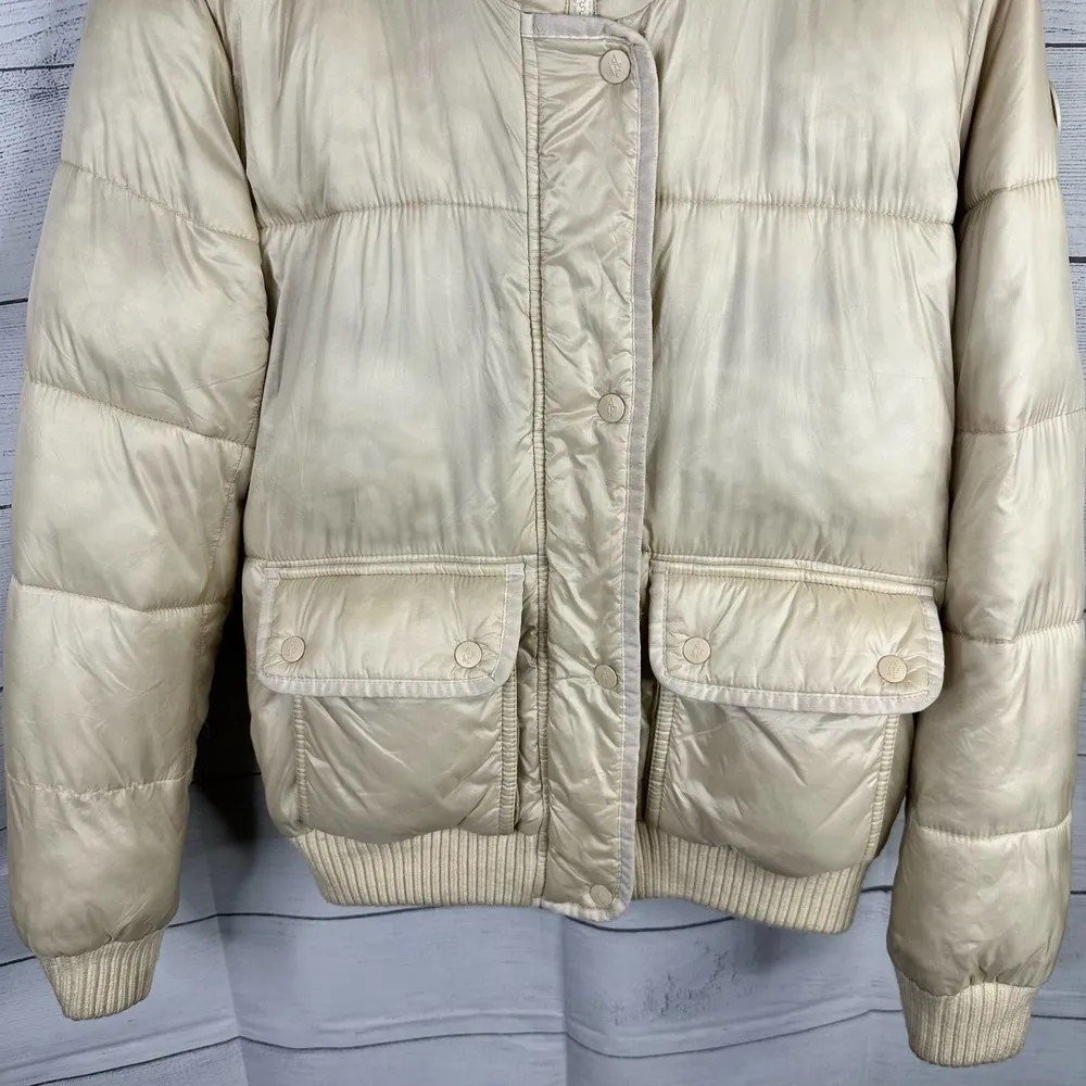 Abercrombie & Fitch Womens size XS Nylon Hooded Puffer Coat Jacket Cream - Image 4