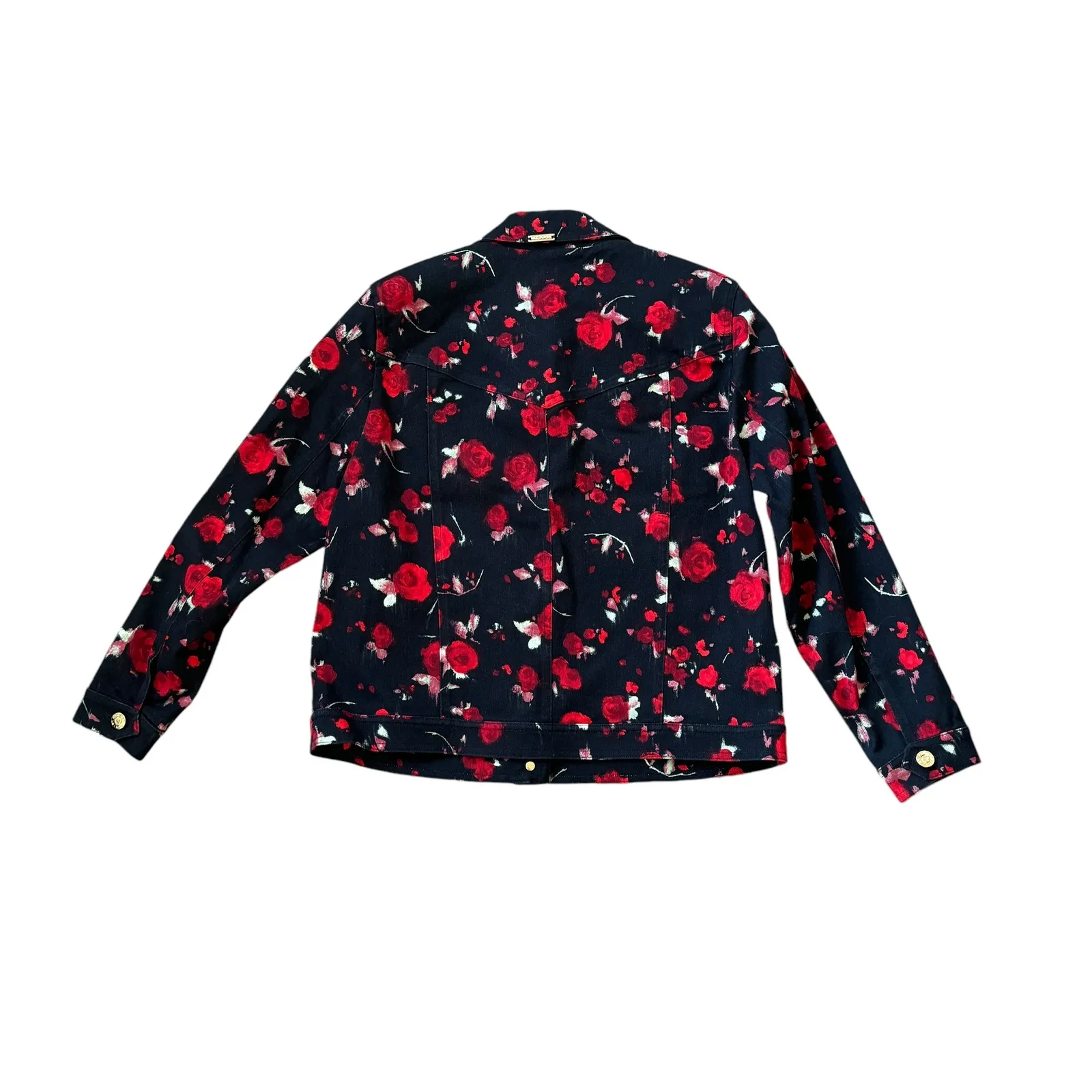 St. John Sport Floral Denim Jean Jacket Black Red Roses - Image 2