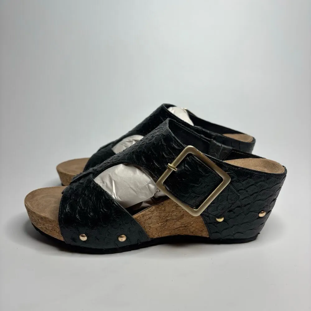Walking Cradles Thea Leather Wedge Sandal in Black Snake Print Leather Size 8 - Image 7