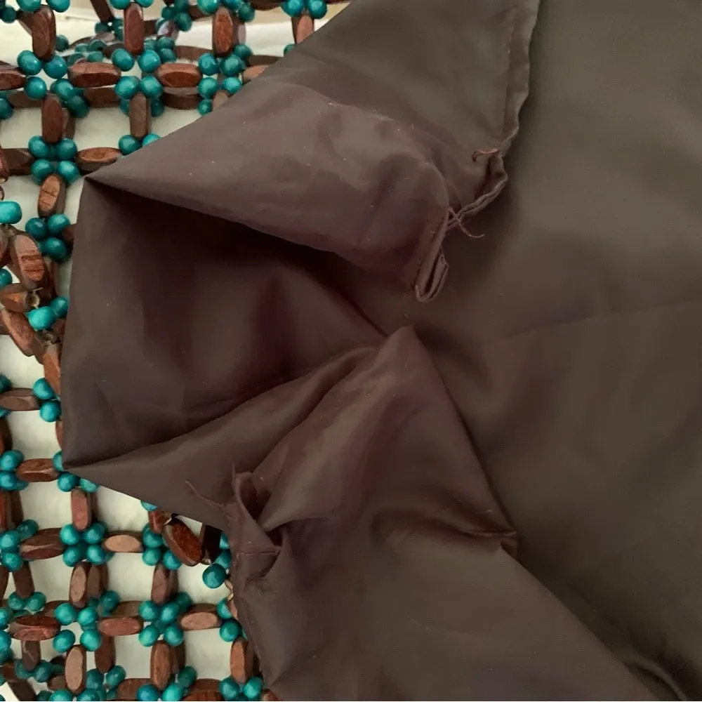 Wooden Beaded Boho Bag Purse Brown Teal - Image 5