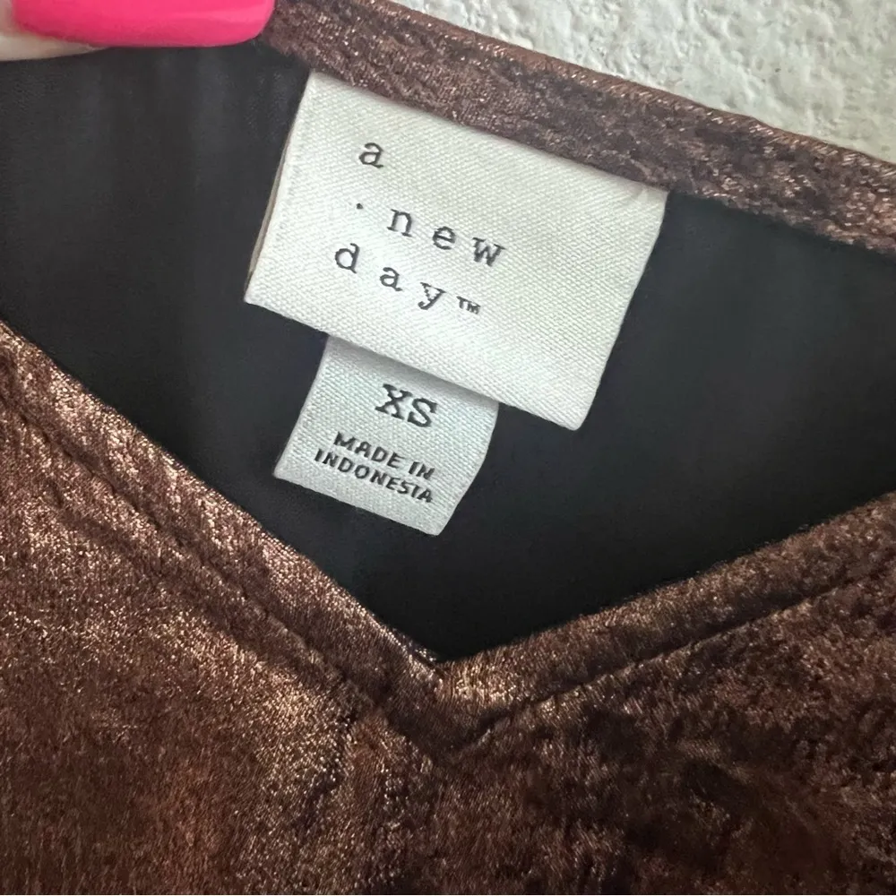 A New Day Metallic Slip Style Dress Bronze and Black XS - Image 5