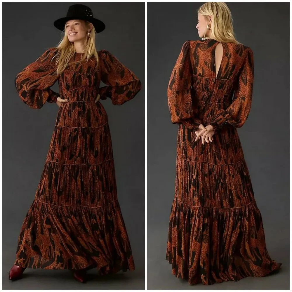 💕FARM RIO💕 Giraffes Black Puff Sleeve Maxi Dress ~ Giraffe Print Small S NWOT - Image 3