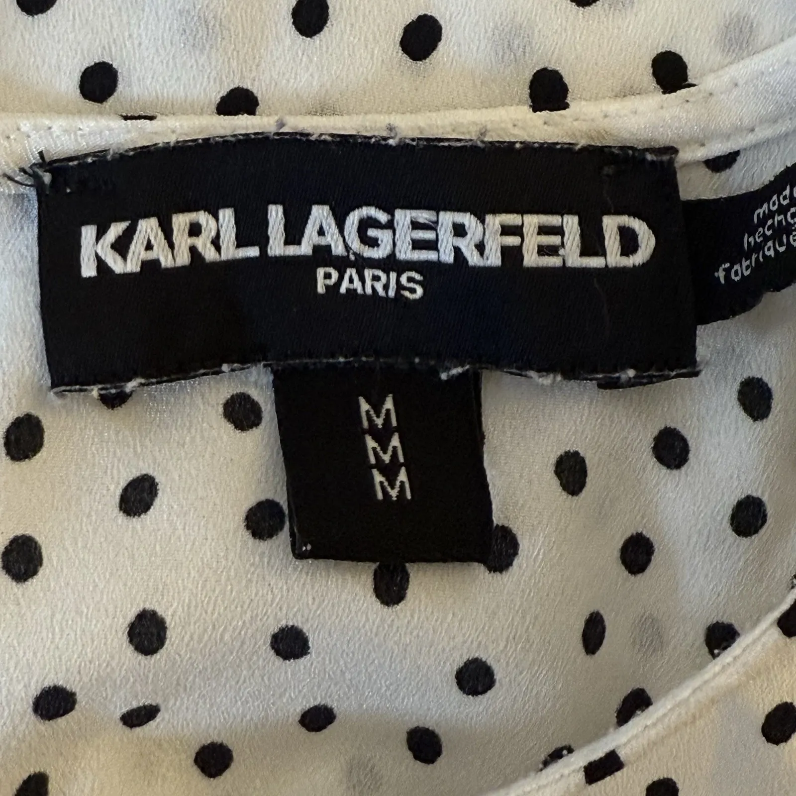 Karl Lagerfeld Top Medium White Black Polka Dot 3/4 Length Tiered Ruffle Sleeve - Image 7