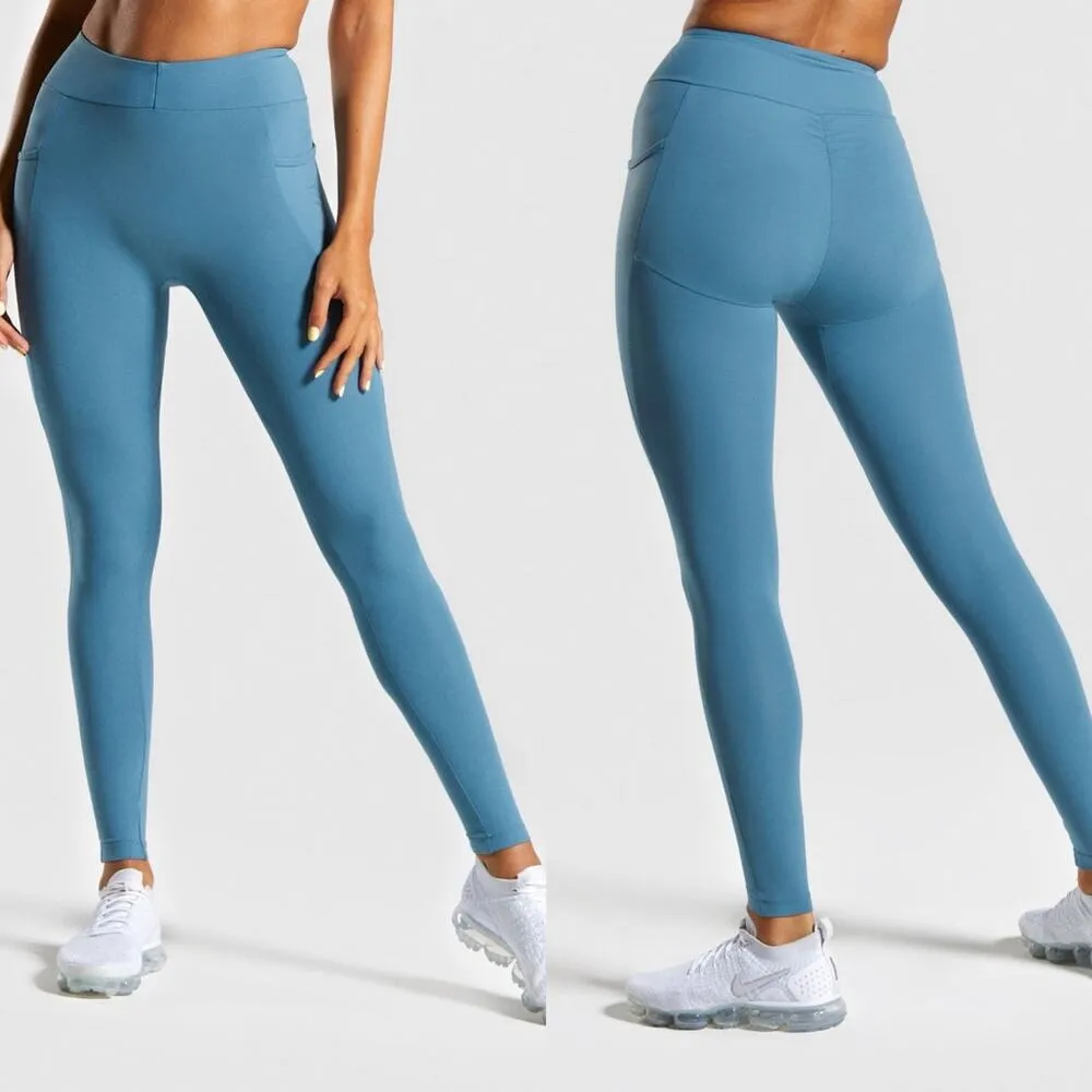 Gymshark Leggings Women's Medium Blue Sculpt Scrunch Smokey Teal High Rise - Image 2