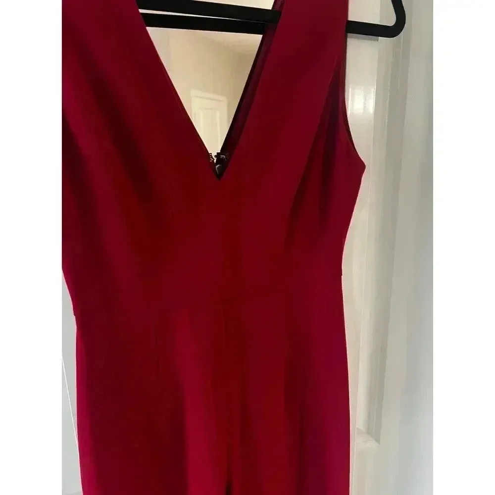 419 Alice + Olivia Lina V-Neck Sleeveless Jumpsuit in Wine 0 - Image 3