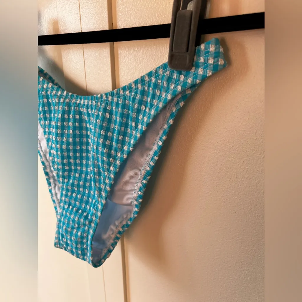 Lilly Pulitzer Blue White NWOT Women’s‎ Aelin Crinkle Gingham Bikini Bottom Sz 2 - Image 3