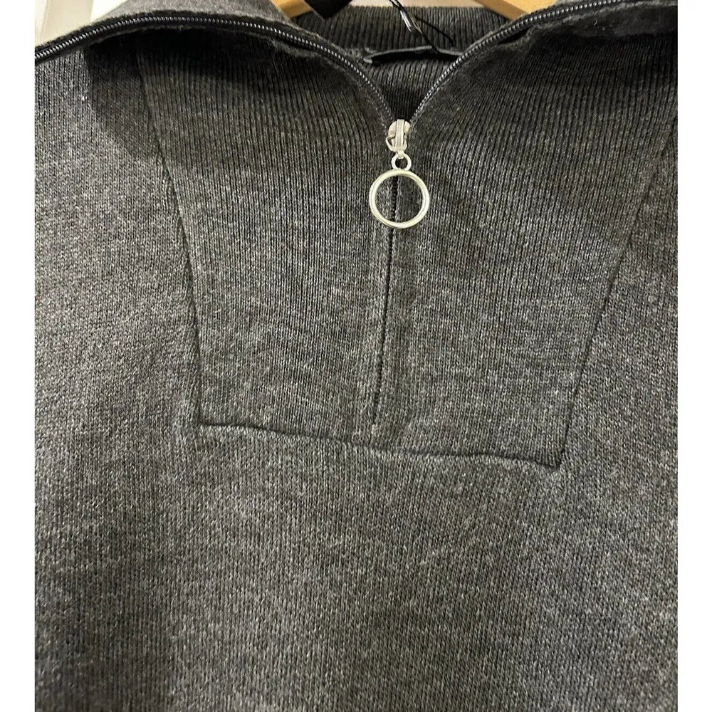 Trendyol ASOS Regular Charcoal Gray 1/4 Zip Polo neck Knit Sweatshirt Large - Image 6