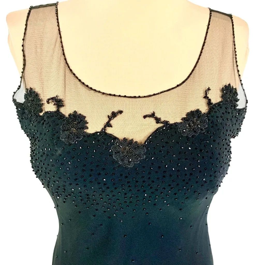 Sheer Illusion Lace Evening Gown Black Beaded Maxi 8 Formal Prom Black Tie - Image 3