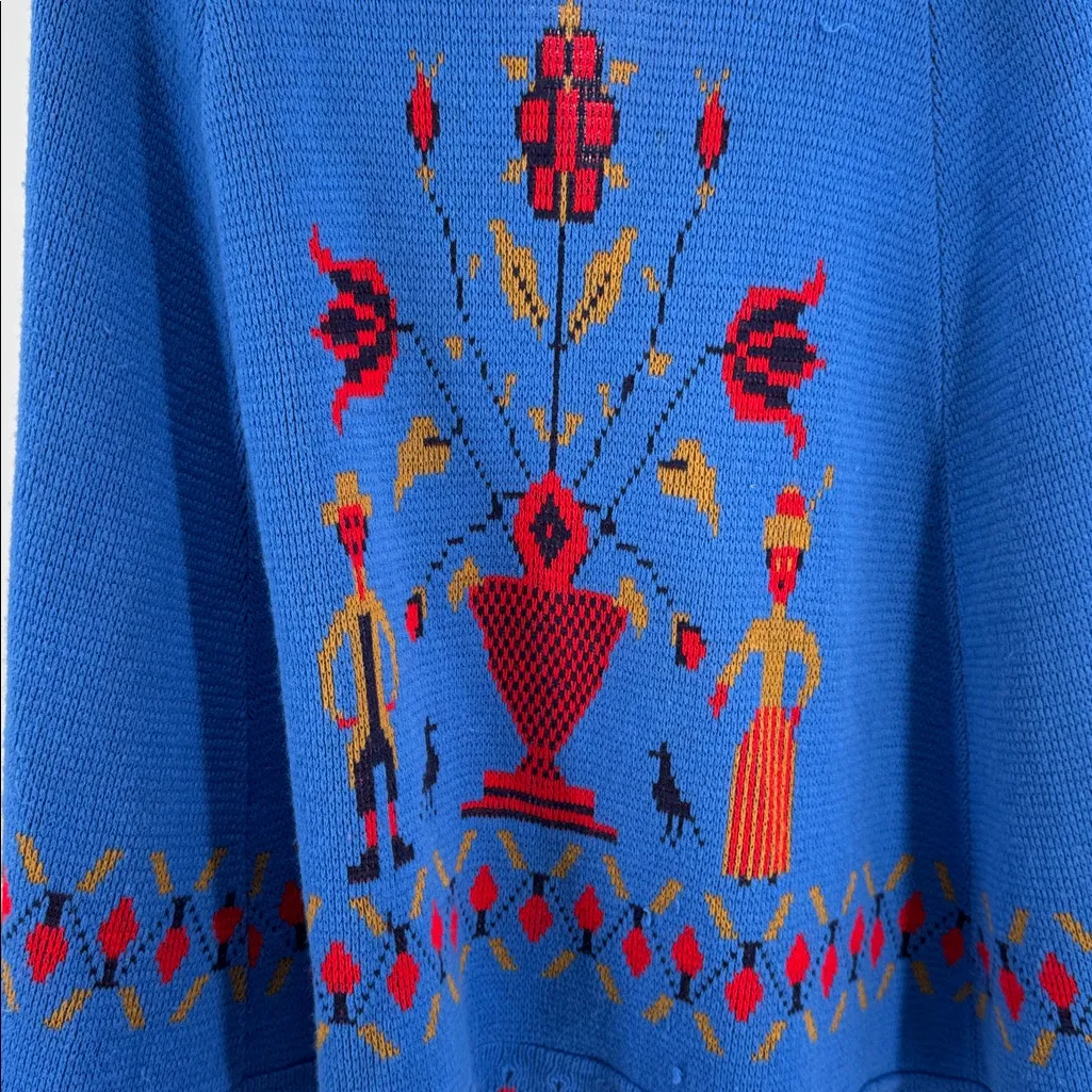 Vintage 70s Sturbridge Nordic sweater poncho shrug one size blue red boho - Image 4