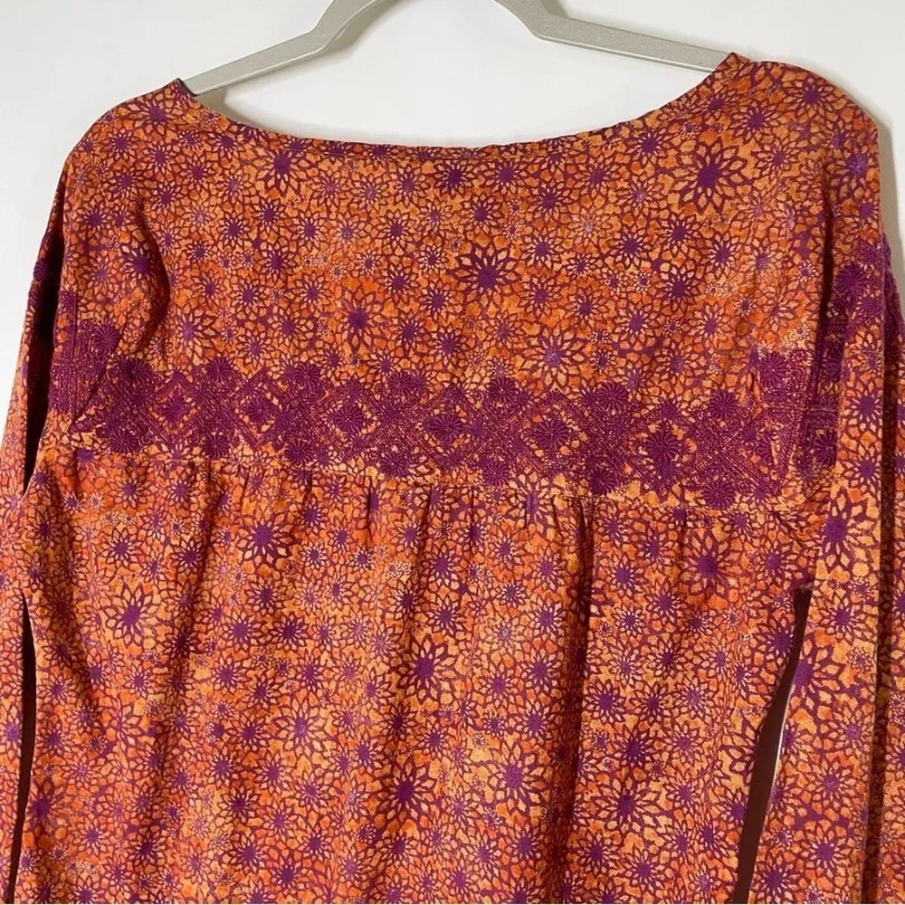 Gramicci Floral Embroidered Peasant Blouse Size Small Orange - Image 8