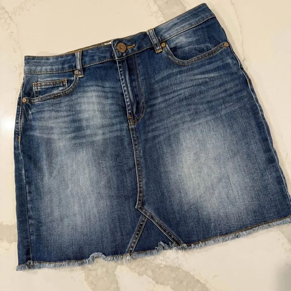 Indigo Rein Denim Jean Mini Skirt Women's 7/27 Dark Wash Blue Frayed Hem Western - Image 2