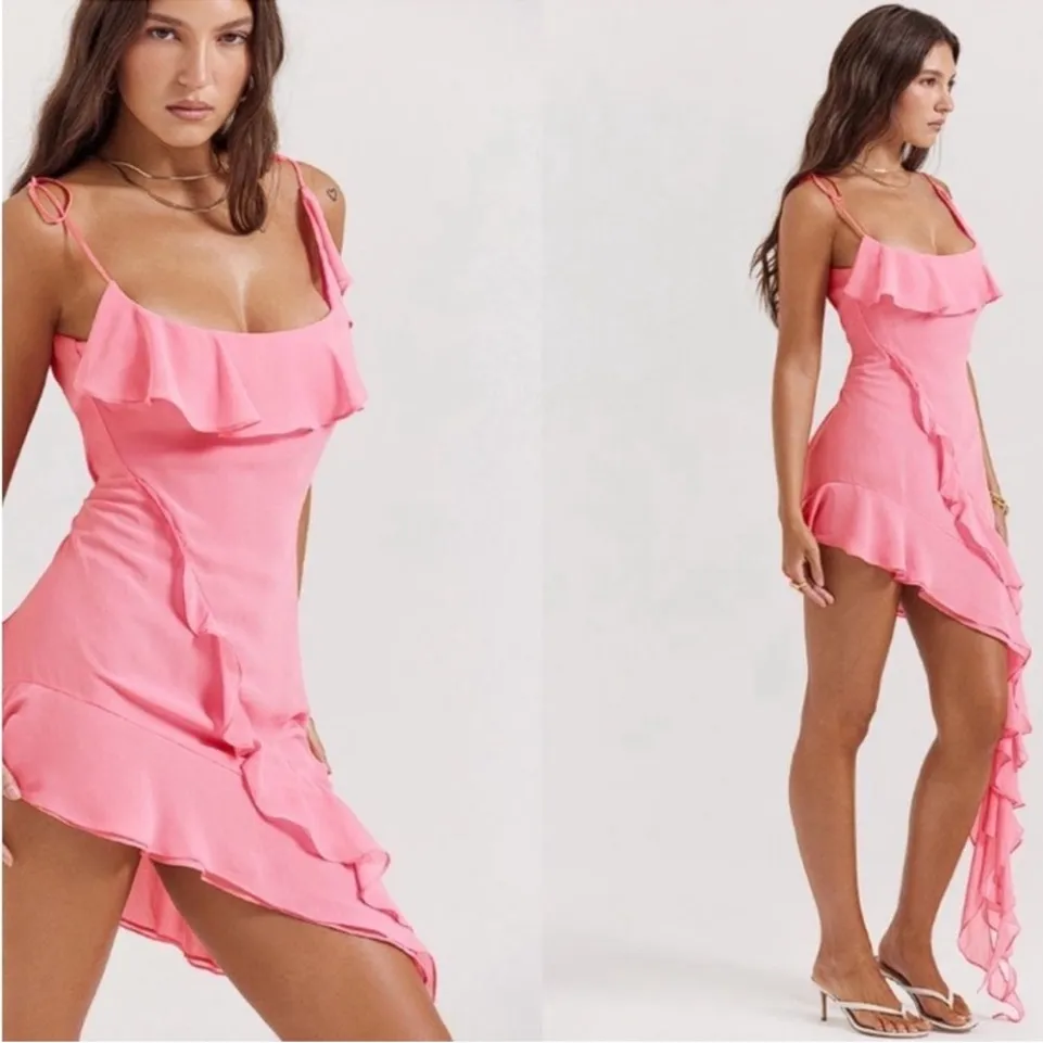 HOUSE OF CB 'Marcia' French Pink Ruffle Mini‎ Dress NWOT size L longer - Image 5