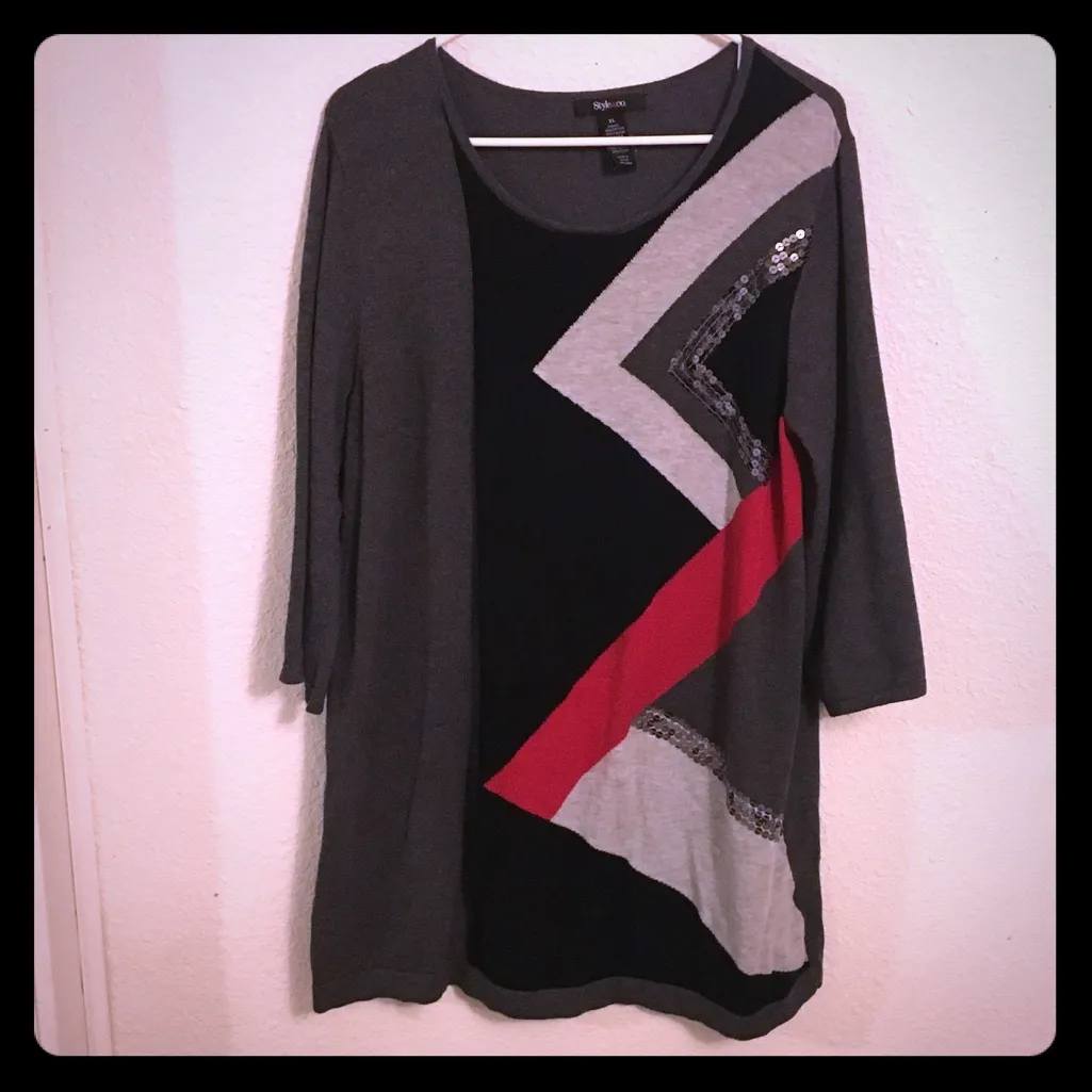 Style & Co Sequined Color Block Tunic Top | Sweater Dress | XL - Image 5
