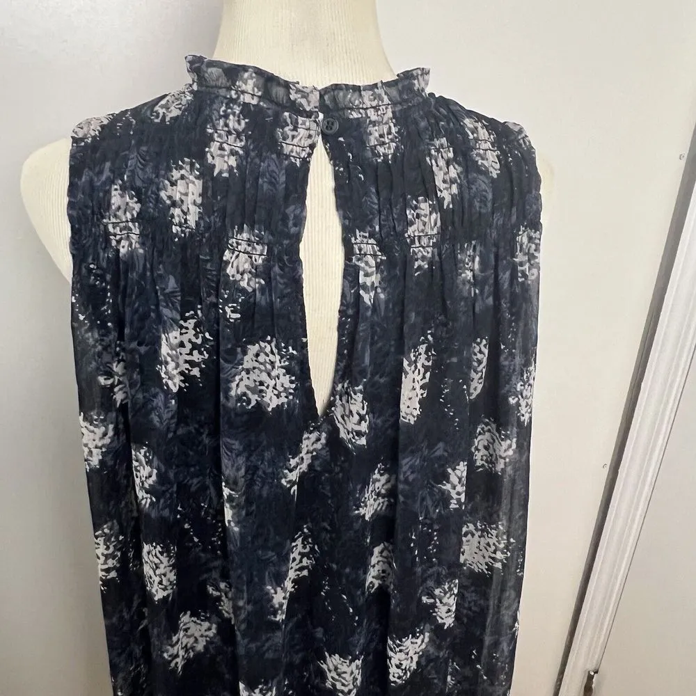 Joie Navy Baltic‎ Print Mini Shift Dress Small Flowy Keyhole Back - Image 6