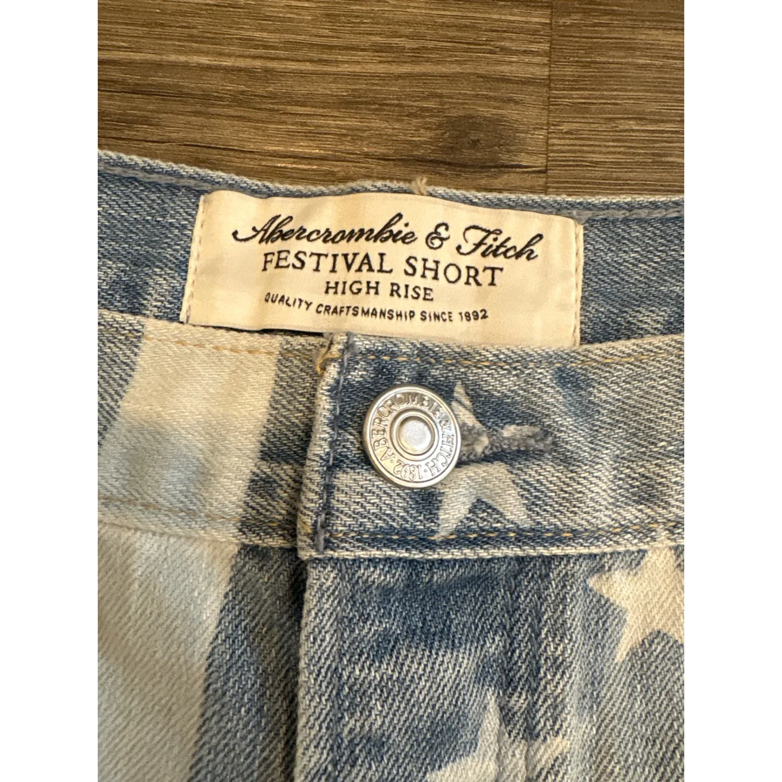 Abercrombie Fitch High Rise Festival Denim Shorts Stars Stripes Frayed Hem Sz 14 - Image 4