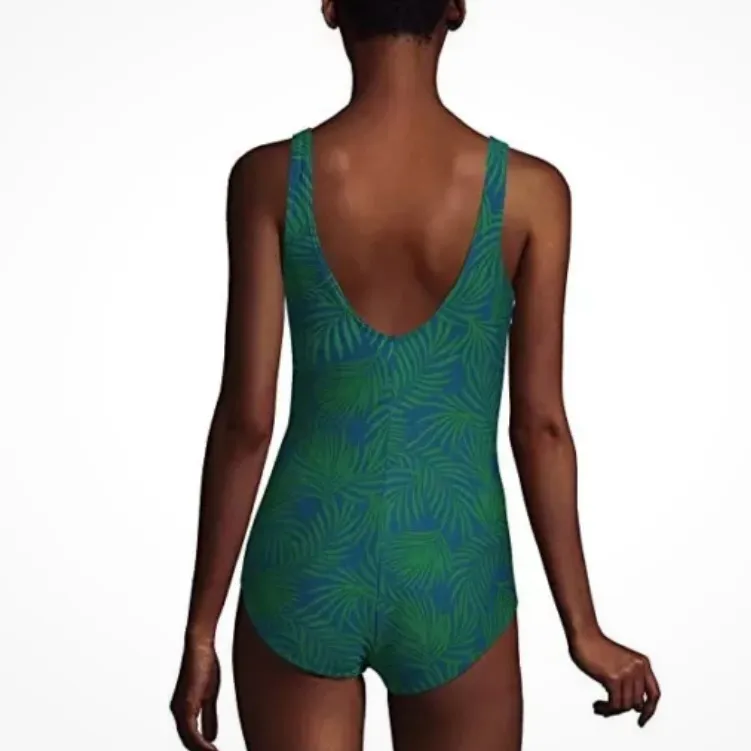 Lands End Blue Green Tropical‎ Palm Leaf One Piece Swimsuit Size 6 D - Image 3