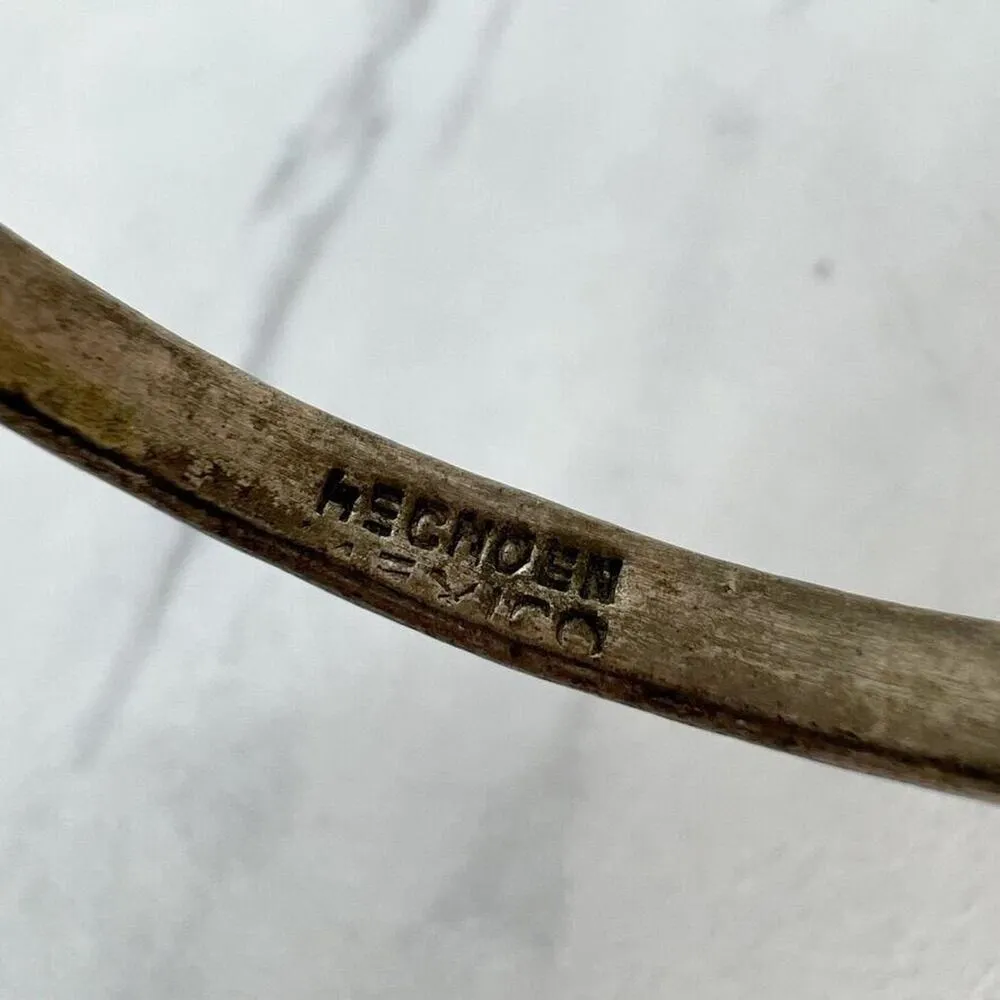 Vintage Mexico Silver Tone Greek Key Skinny Bangle Bracelet ✨ - Image 2