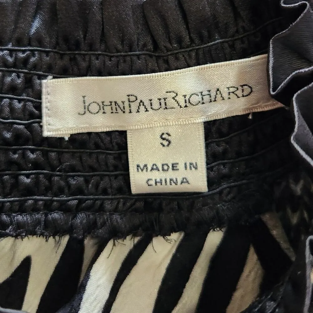 John Paul Richard Zebra Print Sleeveless Blouse Black White Mock Neck Sz Small - Image 7