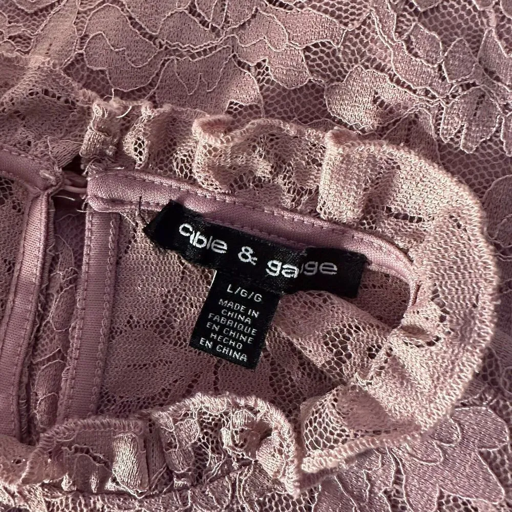 Cable‎ & Gauge Floral Lace High Neck Top Size L Pink Romantic Feminine Chic - Image 6