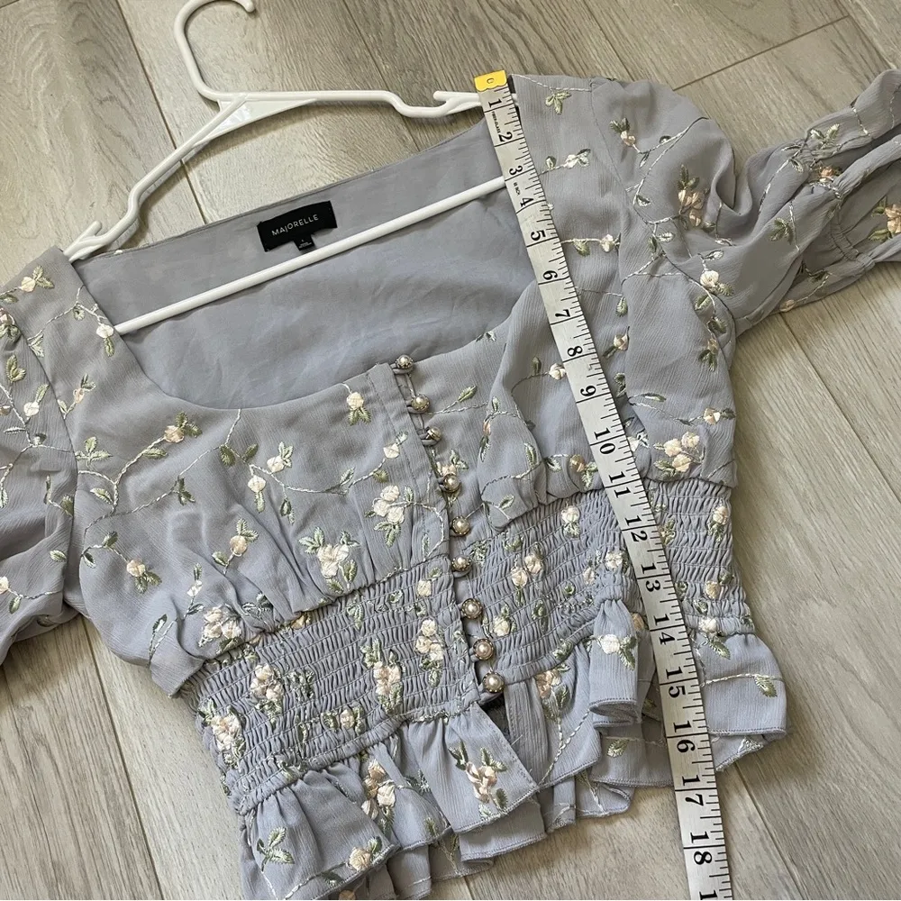 Majorelle Emerson Top floral embroidered smocked crop womens Purple (small) cute - Image 6