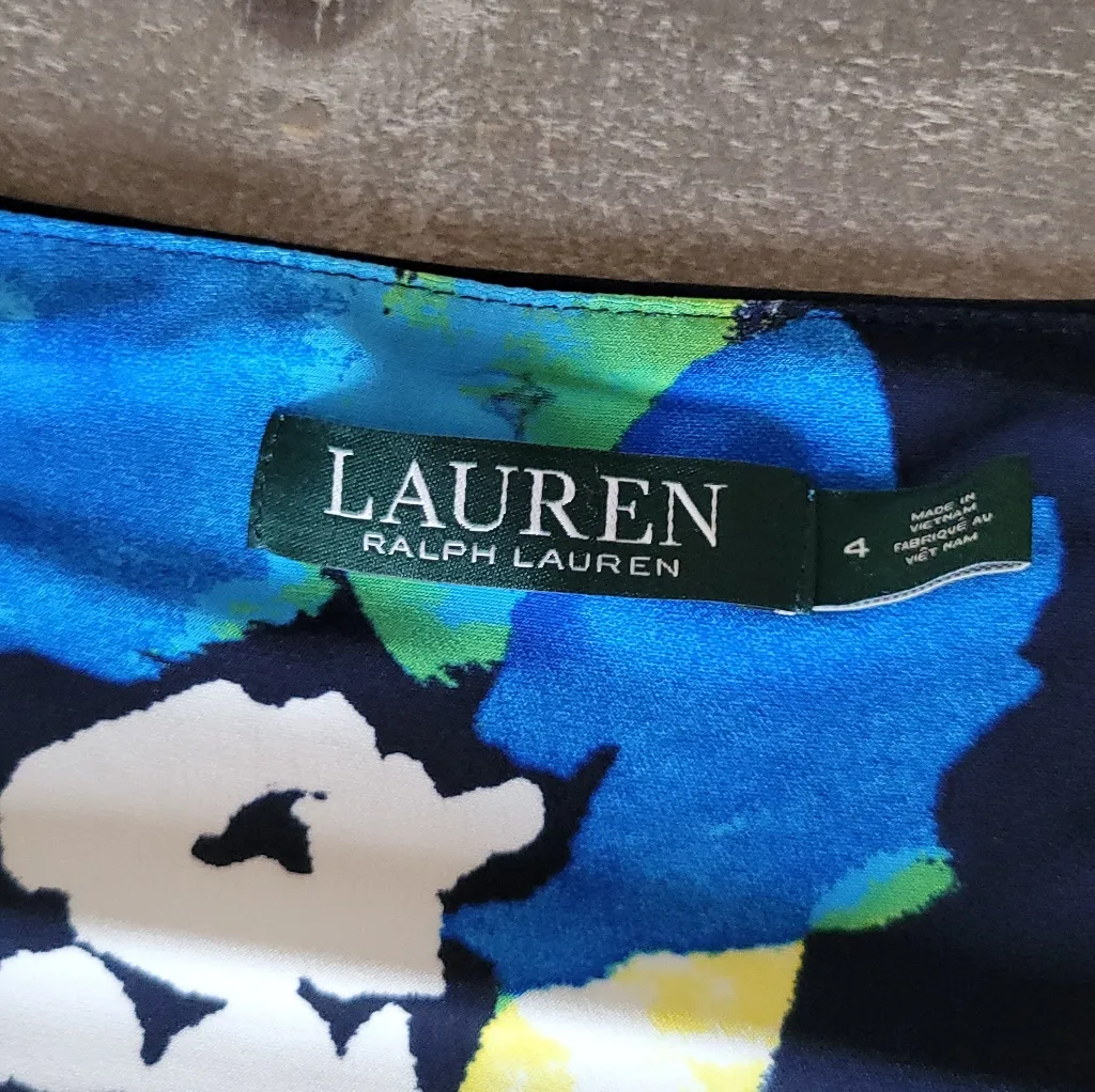 Ralph Lauren Navy Blue Floral Print‎ Jersey Ruched Dress Size 4 - Image 10