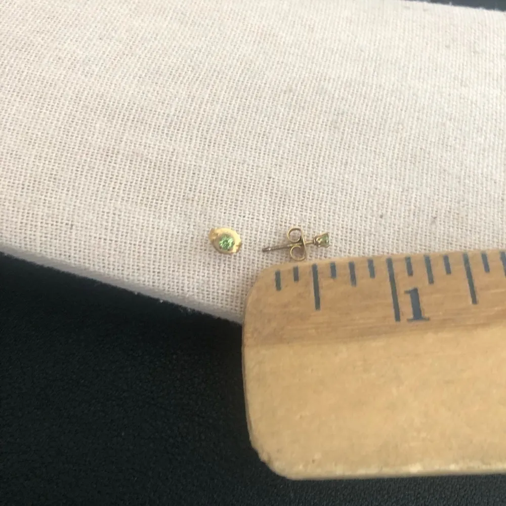Vintage Mini Green Rhinestone Pierced Earrings - Image 2