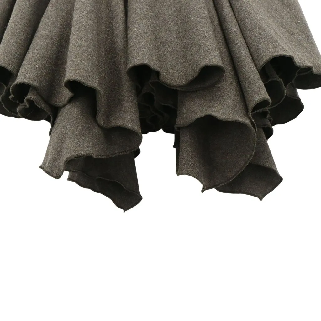 Hazel Asymmetrical Hem Embroidered Floral Waist Lined Boiled Wool Green Skirt M Size M - Image 4