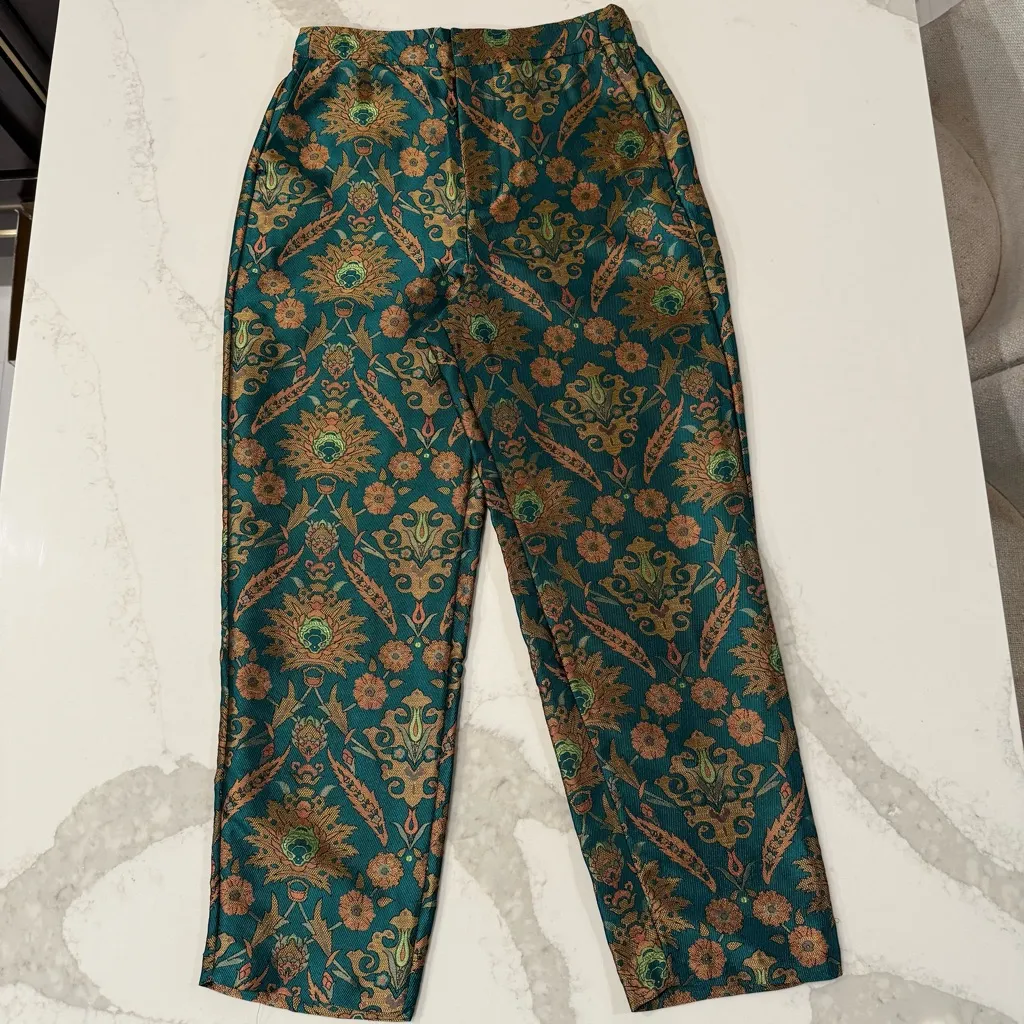 Maeve x Anthropologie Melyssa Floral Metallic Tapestry Trouser Pant Womens Small - Image 3
