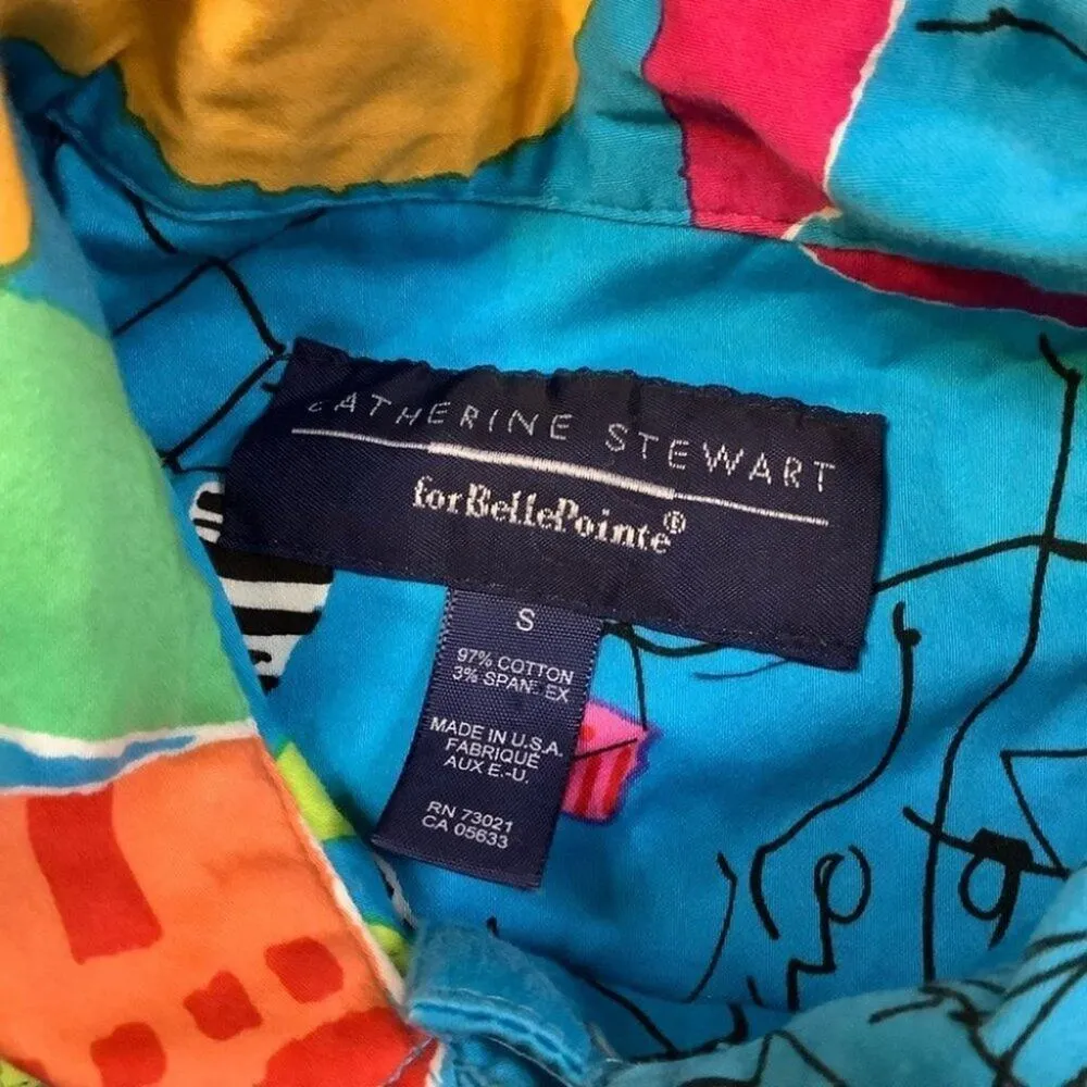 Catherine Stewart Blue Yellow Size Small Cotton Button Boats Colorful Jacket White - Image 5