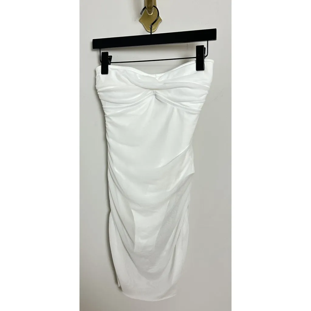 HUTCH Radlee Strapless Mesh Overlay Skirted One-Piece Swimsuit White Size Small - Image 3