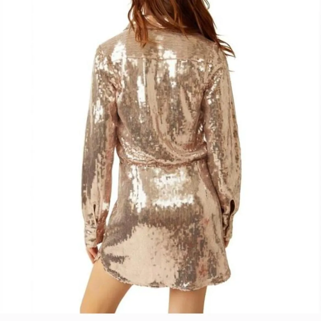 NWT Free People Sophie Sequin Long Sleeve Shirtdress Small, CHAMPAGNE - Image 5