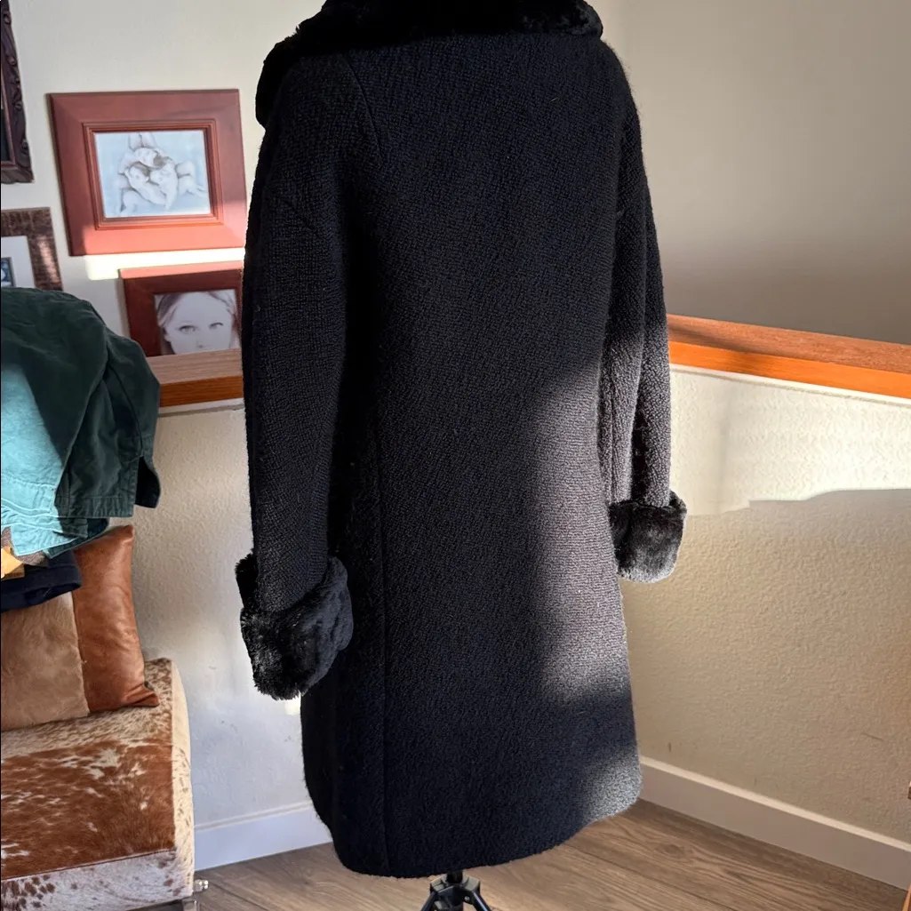 Vintage Lord & Taylor Elegant Black coat fur collar Union made tags 5th ave Size M - Image 8