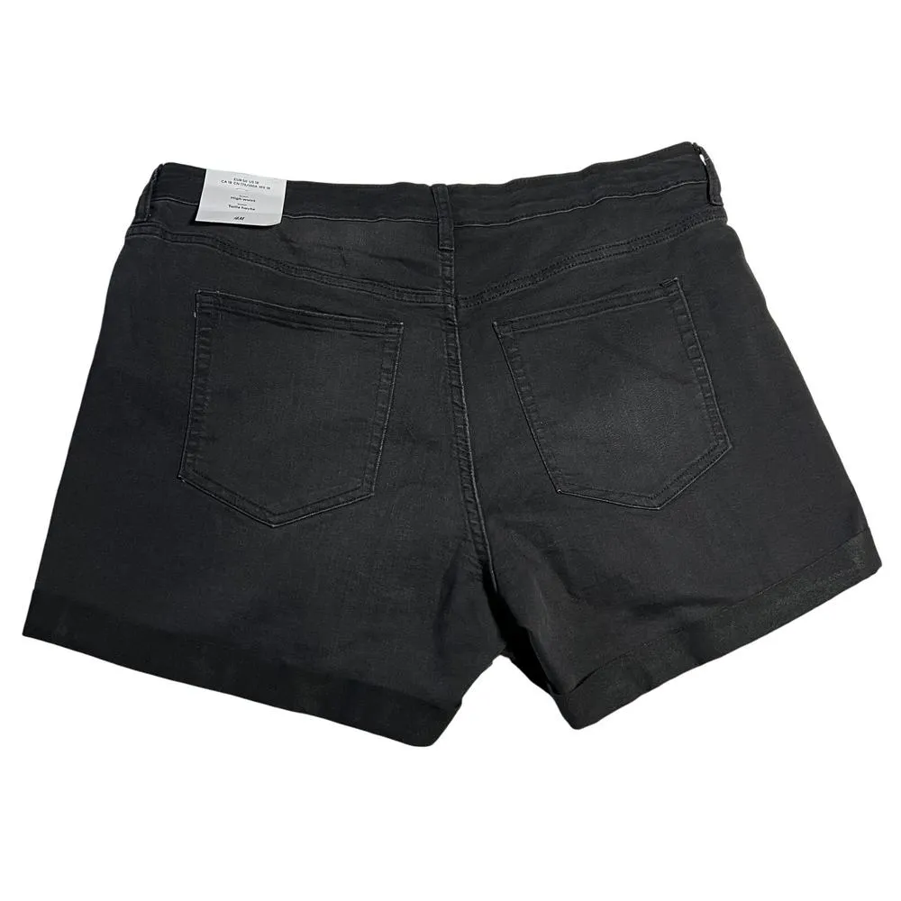 H&M High Waist Stretch Denim Shorts Size 18 NEW Casual Summer Festival Neutral - Image 2