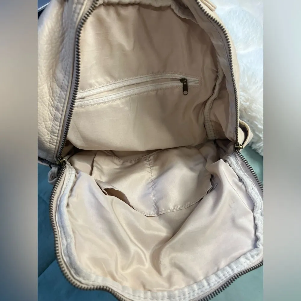 Cream Leather Backpack with Pom - Image 4