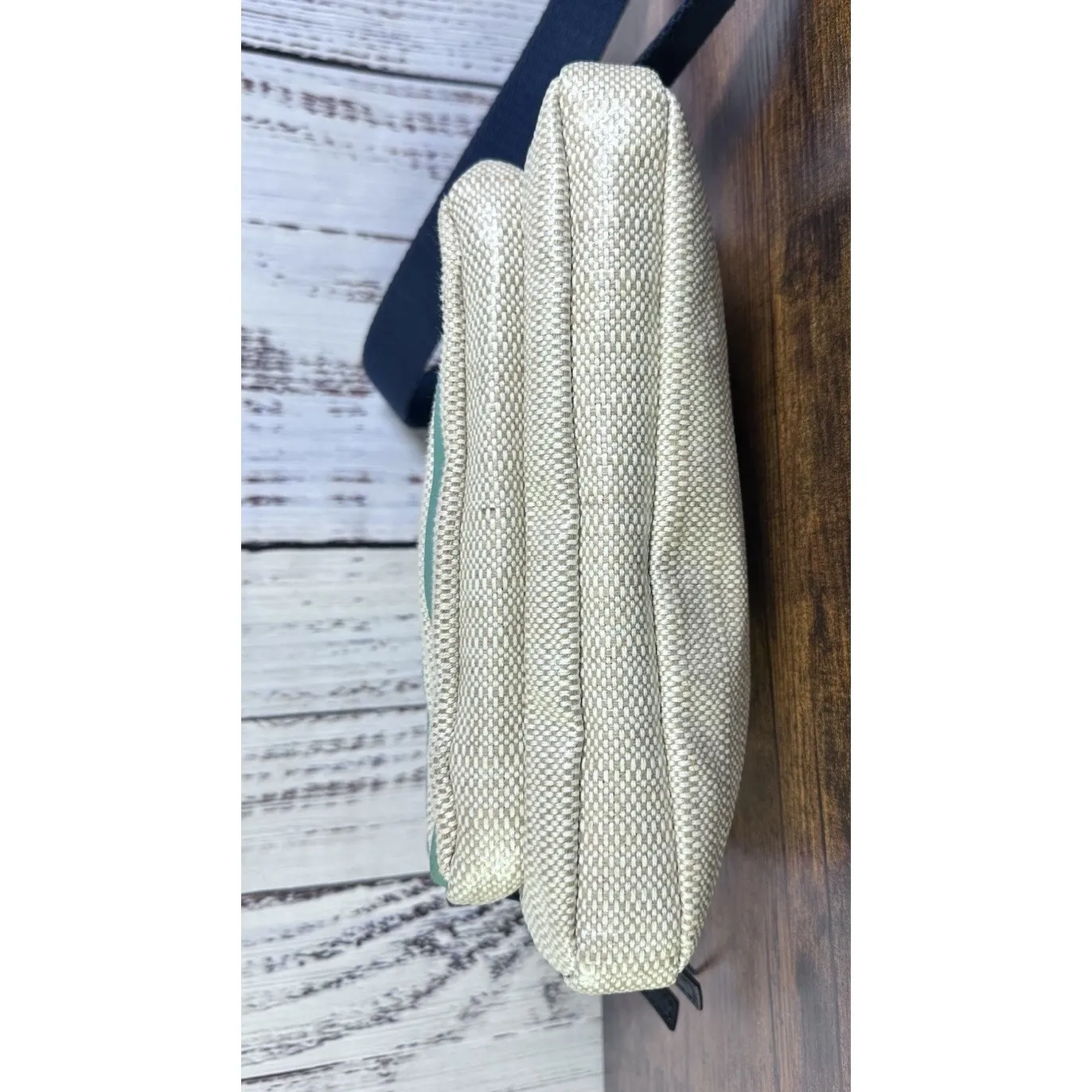 Fossil Devon Crossbody Handbag Woven Tweed And Navy Blue And Teal Green Zippers - Image 8