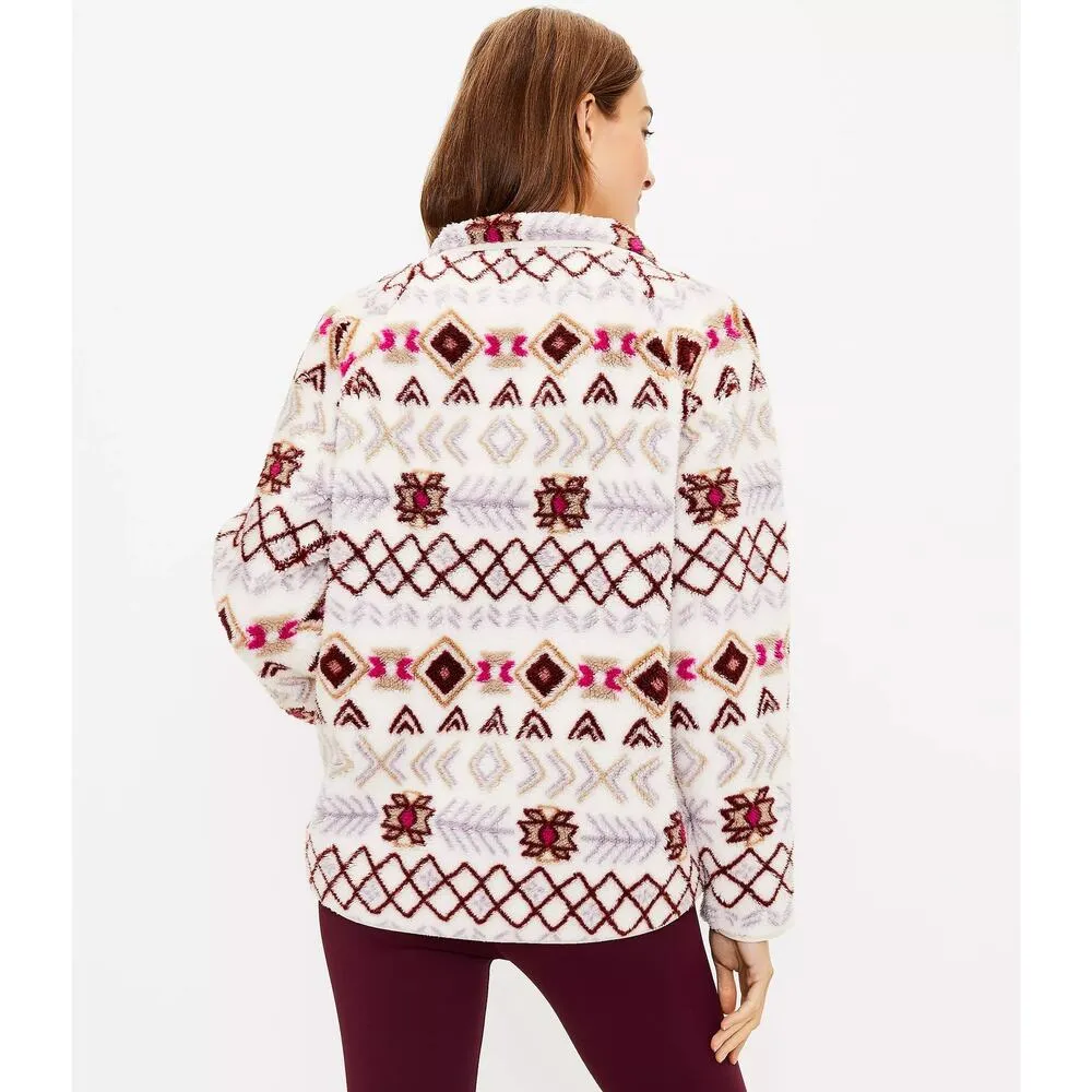 Lou & Grey LOFT S Fair Isle Cozy Up Sherpa Jacket Pullover Sweater Sweatshirt - Image 4