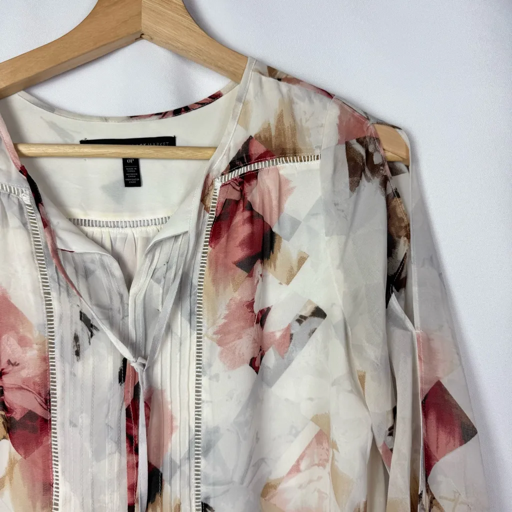 White House Black Market WHBM Petite Zaida White Floral Print Boho Blouse 0P - Image 6